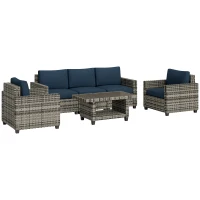Outsunny Six-Piece Modular Rattan Sofa Set - Navy Blue(m-1)