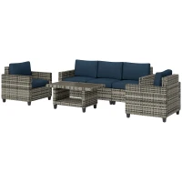Outsunny Six-Piece Modular Rattan Sofa Set - Navy Blue(m-11)