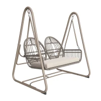 Balancelle de jardin pour 2 personnes, balancelle avec dossier, 141×109×143 cm, Beige＋Marron(m-2)