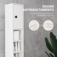 kleankin Mobile Colonna Bagno con Cassetto, 2 Armadietti e 4 Ripiani Aperti, in Legno, 20x20x180 cm, Bianco(m-5)