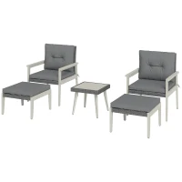 Outsunny Five-Piece Rattan Patio Set, with Wood-Top Table - Grey(m-11)