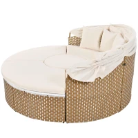 Ensemble de fauteuils de jardin-lounge, île ensoleillée avec baldaquin rétractable et plateau de table relevable, Beige(m-15)