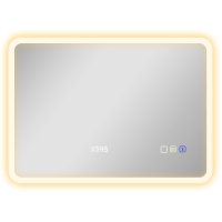 HOMCOM Espelho de Casa de Banho com Luz LED 70x50 cm Bluetooth 3 Cores de Luz Relógio Digital Função Antiembaciamento Função de Memória Prata