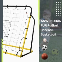 HOMCOM Kickback Fußball Rebounder Tor Rückprallwand Netz für Fußball, Basketball und Baseball, Stahl+PE, Gelb+Schwarz, 184 x 63 x 123 cm(m-5)