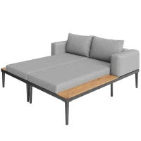Lit de jour pour patio extérieur, lit double de loisirs avec étagère, 150x140x30 cm, Gris(m-10)