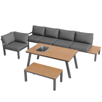 Set da giardino per 6-7 persone, set di mobili da giardino moderno, Grigio(m-2)