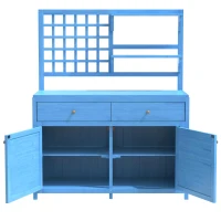 Armario de Jardín de Madera con Estantes Armario Exterior Multifuncional con Encimera Abierta 141,5x44x105 cm Azul(m-5)