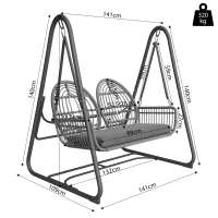 Dondolo da Giardino a 2 Posti in Metallo con Cuscino Sfoderabile, 141x109x143 cm, Grigio Scuro(m-3)