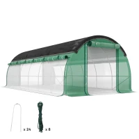 Outsunny 6 x 3 x 2 m Polytunnel-Gewächshaus mit Sonnenschutznetz, rollbaren Seitenwänden, Kunststoff-Abdeckung, Stahlrahmen, Grün(m-10)