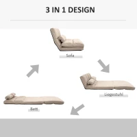 HOMCOM 2-in-1 Bodensessel, Rückenlehne, Verstellbar, 102 x 73 x 60 cm, Beige(m-5)