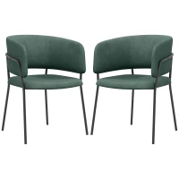 HOMCOM Set 2 Sedie per Cucina Imbottite, in Tessuto Effetto Velluto e Acciaio, 57x53x73 cm, Verde(m-10)