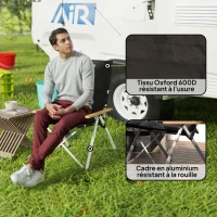 Outsunny Chaise de camping chaise de pêche pliante, dossier haut, coussin amovible et sac de transport, 59x67x96cm, noir(m-5)