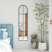 HOMCOM Espejo de Pared de Cuerpo Entero con Diseño Arqueado y Marco de Metal para Dormitorio o Recibidor 40x160 cm Negro(m-7)