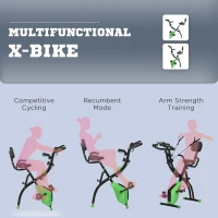 HOMCOM 2-in-1 Folding Exercise Bike with 8-Level Magnetic Resistance, Arm Resistance Band, Pulse Sensor, Green(m-8)