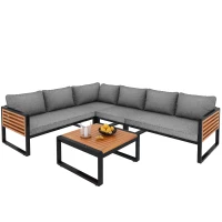 Ensemble de salon de jardin pour 5-6 personnes, ensemble de canapé d'extérieur moderne, incluant table basse, Gris(m-13)