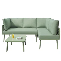 Ensemble de salon de jardin, ensemble de meubles de jardin en forme de L avec corde tissée à la main, 2 canapés et 1 table, Vert(m-2)