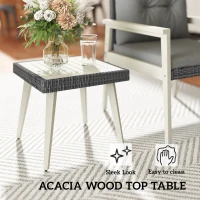 Outsunny Five-Piece Rattan Patio Set, with Wood-Top Table - Grey(m-8)