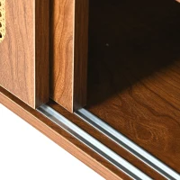 Scarpiera con Seduta per Ingresso e Soggiorno, Stile Vntage e Classica, Ante Scorrevoli in Rattan, 104x40x48 cm, Colore Noce(m-8)