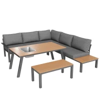 Set da giardino per 6-7 persone, set di mobili da giardino moderno, Grigio(m-12)