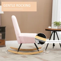 HOMCOM Schommelstoel Modern Design Schommelstoel, Sherpa Fleece, Gestikt, 63 cm x 95 cm x 97 cm Natuur + Roze(m-4)