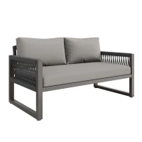 Conjunto de Salón de Jardín Conjunto de Muebles de Jardín Moderno de 4 Piezas de Cuerda con Cojines de Asiento Gris(m-9)