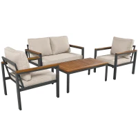 Juego de Muebles de Jardín de 4 Piezas con Sofá de 2 Plazas 2 Sillones Individuales y Mesa Beige(m-12)