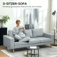 HOMCOM 3-Sitzer-Sofa, Couch mit Vollholzrahmen, Metallbeine, schlichtes Design, Hellgrau(m-4)