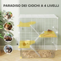 PawHut Gabbia per Roditori Multilivello con Accessori Inclusi, in Acciaio, PET e PS, 73x47x80 cm, Bianco(m-4)