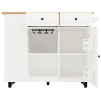 Insulă de bucătărie cu blat de lucru reglabil și spațiu de depozitare, Cărucior pliabil, 120x42x91,5 cm, Alb(m-8)