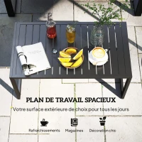 Outsunny Table basse extérieure avec plateau à lattes, cadre en aluminium, pour balcon, patio, terrasse, 90 x 50 x 42 cm, noir(m-4)