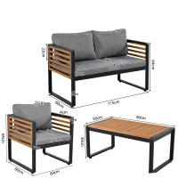 Ensemble de mobilier de jardin 4 pièces avec canapé 2 places, 2 fauteuils individuels et table, Gris Antique(m-3)