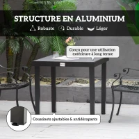 Outsunny Table à manger de jardin pour 4 personnes, en aluminium, 78 x 78 x 74 cm, noir(m-5)