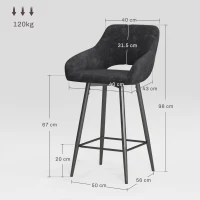 HOMCOM Set of Two Velvet-Feel Bar Stools - Grey(m-3)