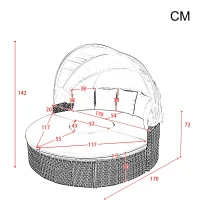 Ensemble de fauteuils de jardin-lounge, île ensoleillée avec baldaquin rétractable et plateau de table relevable, Beige(m-3)