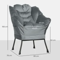 HOMCOM Moderner Akzentstuhl, Polsterstuhl mit Stahlbeinen und Seitentaschen, für Wohnzimmer, Schlafzimmer, Grau(m-3)