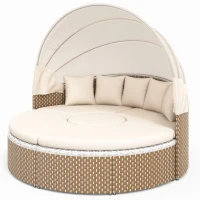 Ensemble de fauteuils de jardin-lounge, île ensoleillée avec baldaquin rétractable et plateau de table relevable, Beige(m-2)