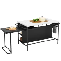 Isola cucina con spazio di conservazione e piano estraibile, design multifunzionale, Nero e Bianco(m-9)