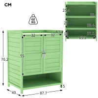 Armadio da giardino in legno, armadio per attrezzi con tre scomparti, 87,7×40×70,2 cm, Verde(m-3)