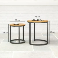 Outsunny Conjunto de 2 Mesas de Jardim com Bancada de Madeira de Acácia Design Ripas Mesas Auxiliares de Jardim Empilháveis Teca e Preto(m-3)