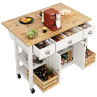 Isola da cucina moderna con lati pieghevoli, spazio di conservazione multifunzionale, 120×45×90 cm, Legno naturale e Bianco(m-6)