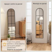 HOMCOM Espejo de Pared de Cuerpo Entero con Diseño Arqueado y Marco de Metal para Dormitorio o Recibidor 40x160 cm Negro(m-5)