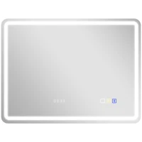 HOMCOM Espelho de Casa de Banho com Luz LED 80x60 cm Bluetooth 3 Cores de Luz Relógio Digital Função Antiembaciamento Memória Prata(m-1)