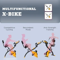 HOMCOM 2-in-1 Folding Exercise Bike with 8-Level Magnetic Resistance, Arm Resistance Band, Pulse Sensor, Yellow(m-8)