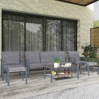 Outsunny Six-Piece Rattan Garden Sofa Set - Grey(m-9)