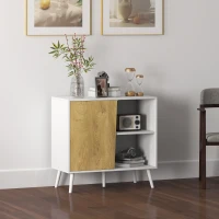 HOMCOM Credenza Moderna con Armadietto e Vano Portaoggetti, in Legno, 80x39x76 cm, Bianco(m-2)