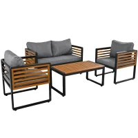 Ensemble de mobilier de jardin 4 pièces avec canapé 2 places, 2 fauteuils individuels et table, Gris Antique(m-2)