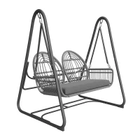 Dondolo da Giardino a 2 Posti in Metallo con Cuscino Sfoderabile, 141x109x143 cm, Grigio Scuro(m-2)