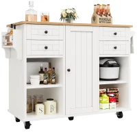 Îlot de cuisine moderne, espace de rangement multifonctionnel, 127×46×91,5 cm, Blanc(m-10)