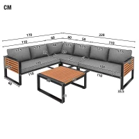 Ensemble de salon de jardin pour 5-6 personnes, ensemble de canapé d'extérieur moderne, incluant table basse, Gris(m-3)
