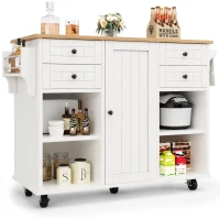 Îlot de cuisine moderne, espace de rangement multifonctionnel, 127×46×91,5 cm, Blanc(m-9)